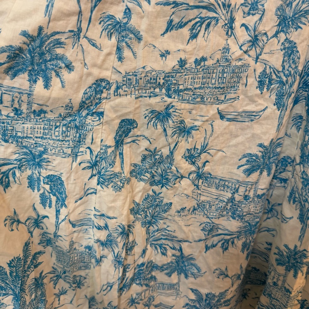 NWT JOIE Dress Shrug Set Blue White Palm-print Toile Linen Cotton Dress Size 12 - Picture 6 of 16